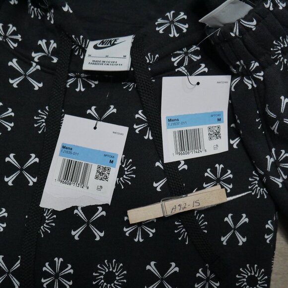 Nike Club Fleece Men's Monogram 2 PC Sweatsuit Size M Tracksuit Set Black White - Picture 3 of 9